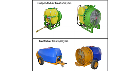 What preparations are needed before spraying with an air blast sprayer?